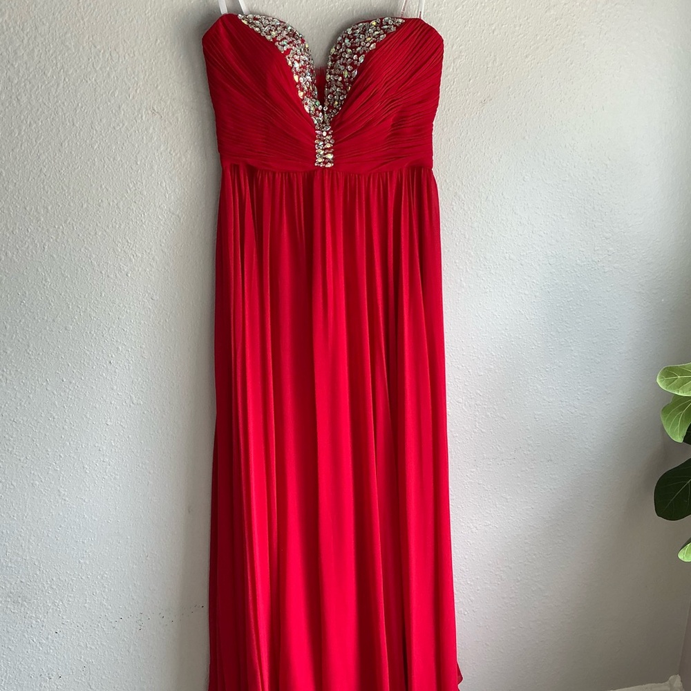 Dancing Queen Strapless Red Gown with Embellished Bodice